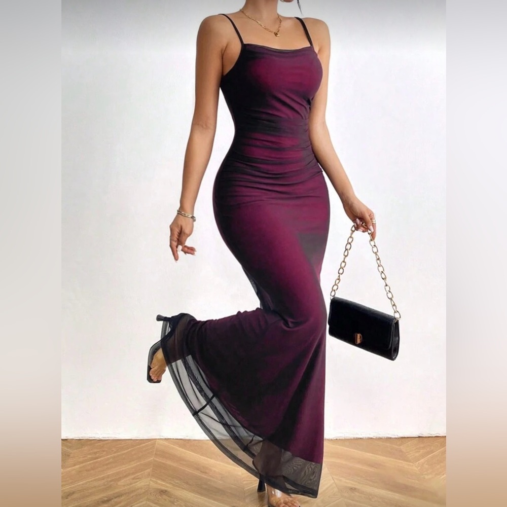 Black Mesh Dress with Hot Pink